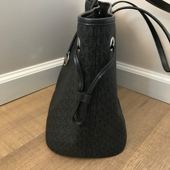 Michael Kors Purse Black Jet Set Travel Logo Large Shoulder Tote Bag Pebbled - Picture 6 of 16